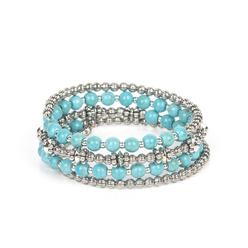 Silver and Blue Beaded Bracelet Road Trip Remix Wrap Bracelet Stackable Fashion